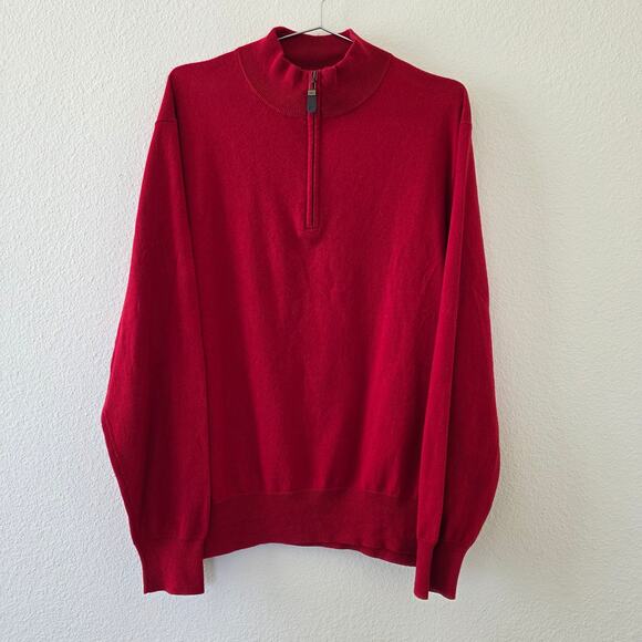 Orvis Quarter Zip Sweater Red Mens Size L Cotton Silk Cashmere Blend Pullover - Picture 1 of 11